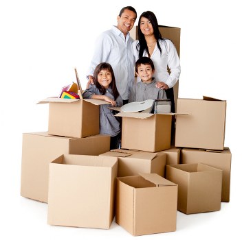 Packed office boxes and furniture ready for removal